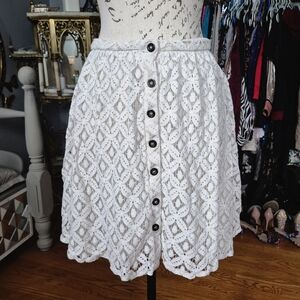 Cream Lace Button-Front Skirt 26-Inch Waist